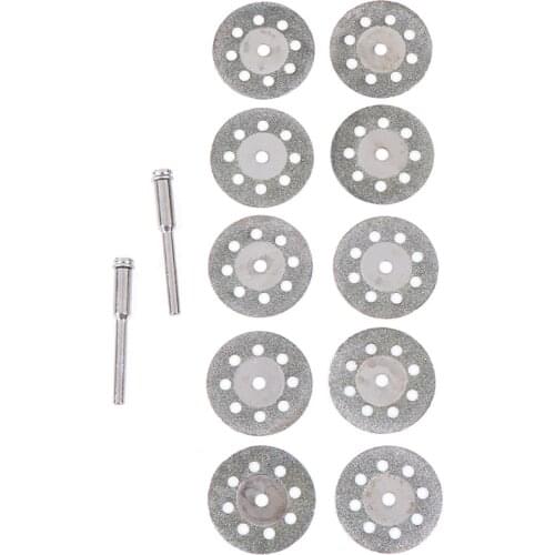10pcs/set 25mm Mini Diamond Saw Blade Silver Cutting Discs With 2X Connecting Shank For Dremel Drill Fit Rotary Tool