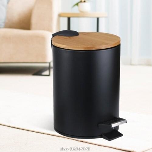3L Bamboo Flip Step Trash Can Garbage Bin Rubbish Waste Container Organizer for Bathroom Kitchen Living Room D25 20 Dropship