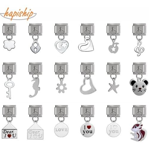 Hapiship 9mm Width New Original Daisy I Love You Heart Flower Italian Charm Fit Bracelet Stainless Steel Jewelry Making DJ047