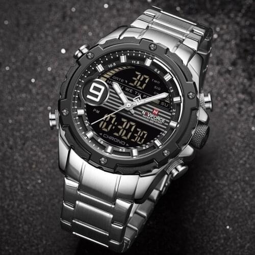 NAVIFORCE Fashion Watchs Mens Brand Luxury LCD Digital Chrono Sport Wrist Watch Military Stainless Steel Clock Relogio Masculino