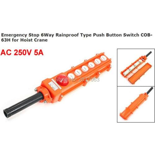 COB63H Emergency Stop 6Way Rainproof Type Push Button Switch COB-63H for Hoist Crane