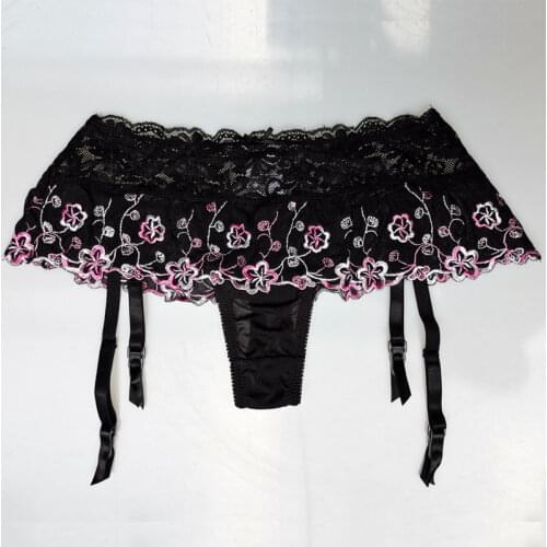 Floral Embroidery Lace Removable Straps Sexy Panties Thong with Garter Belt for Stockings Womens SuspenderS Underwear GA1409