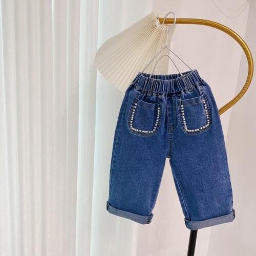 Childrens Denim Wide Leg Pants Fashion Jeans Autumn Girls Korean Loose Casual Middle Waist Elastic Soft Jeans