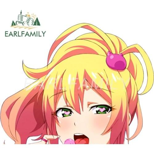 EARLFAMILY 13cm x 10.2cm for Yukana Yame Hajimete No Gal Car Stickers Funny Sunscreen Decals Laptop Skateboard Decor Car Label