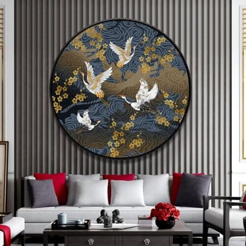 EECAMAIL Modern Chinese crane auspicious clouds round diamond painting Full diamond embroidery No Frame DIY 5d diamond painting