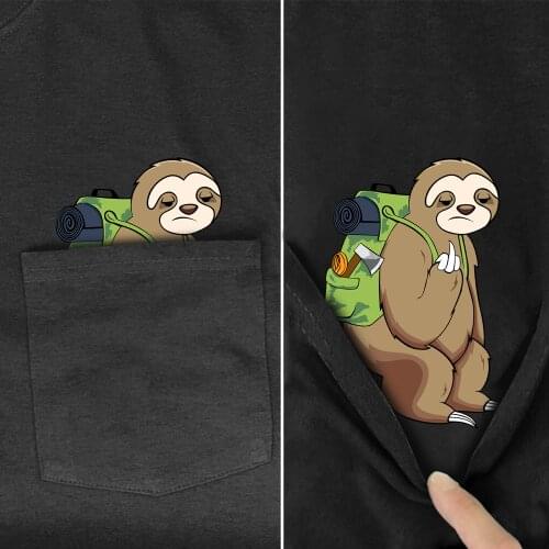 Pure Cotton T-Shirt Fashion Brand Summer Pocket Sloth Middle Finger Printed T-shirt Mens for Women Shirts Hip Hop Cotton Tees