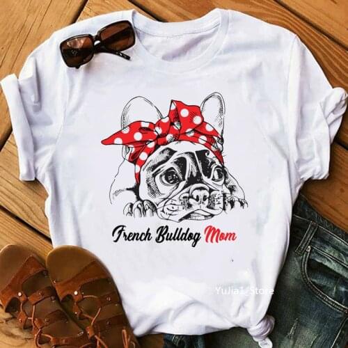 Vintage French bulldog mom print white t shirt women dog lover tee shirt femme summer top female t-shirt camisetas mujer tshirts