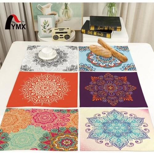FYMX Indian Mandala Placemat Multi-color Style Linen Placemats For Kitchen Coffee Dessert Tea Mat