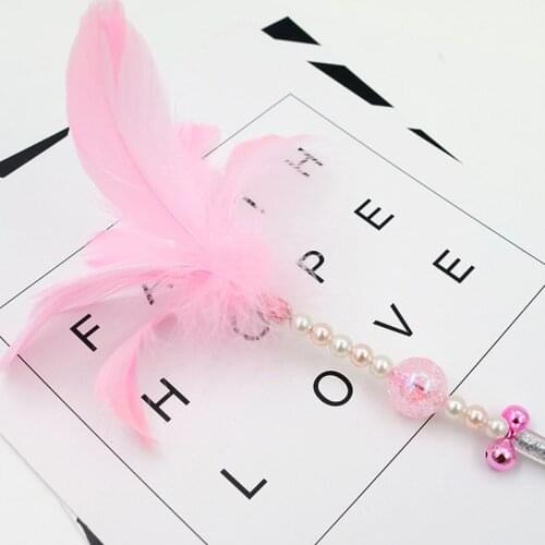 Pet Interactive Wand Toy Cat Tease Rod With Bell And Colorful Feather For Kitten