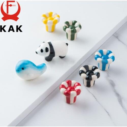 KAK Cartoon Ceramic Cabinet Handles for Kids Whale Panda Flower Drawer Knobs Cupboard Door Pulls Single Hole Furniture Handle