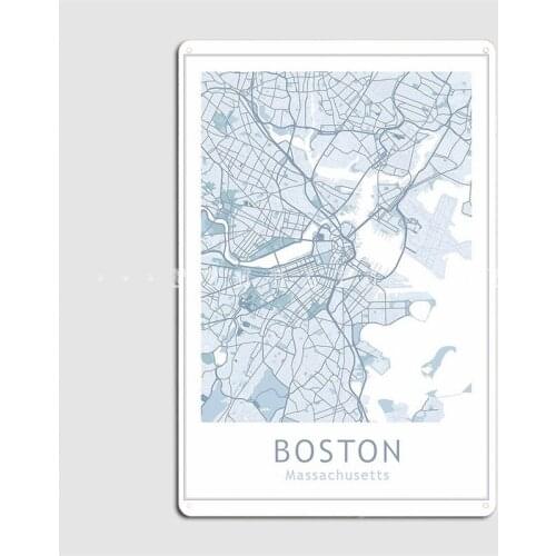 Boston City Map Usa City Massachusetts Metal Plaque Poster Cinema Living Room Wall Decor Cave Pub Customize Tin Sign Poster