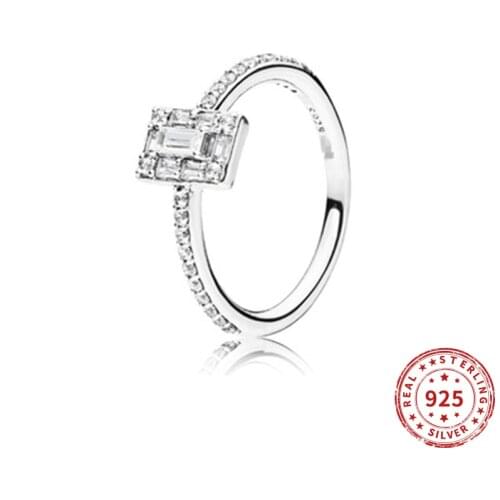 Real 925 Sterling Silver Pan Sparkling Squar Ring Princess Wishbone Crystal Rings For Women Wedding Party Gift Jewelry 2020