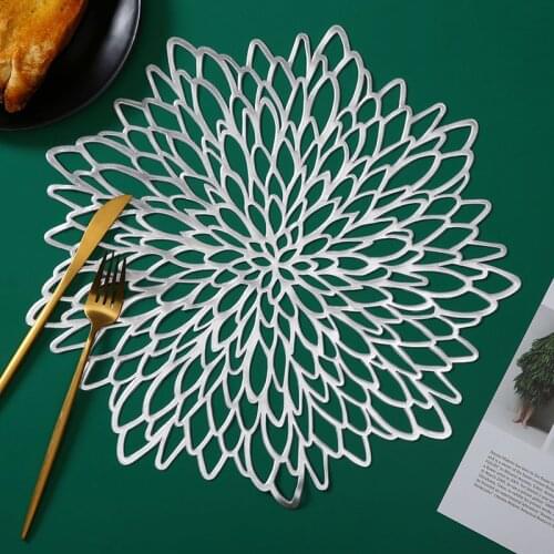 PVC Geometric Pattern Placemat Style Hibiscus Flower Non-Slip Heatproof Home Daily Use DiningTable Decoration Picnic Mat Trivet