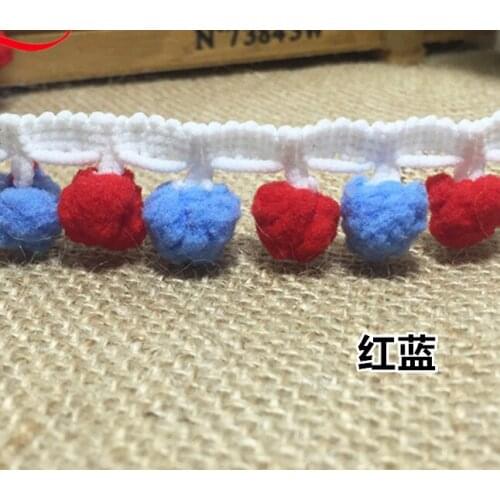 Red and Blue 20yard/lot Pompom Trim Pom Pom Lace Decoration Tassel Ball Fringe Ribbon DIY Material Apparel Sewing Accessories