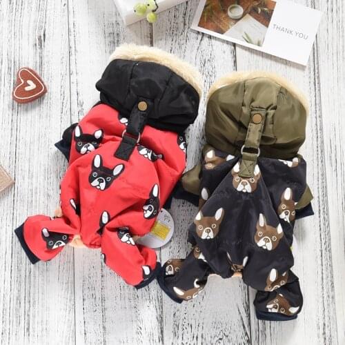 Snow Down Jacket Coat Dog Clothes Cartoon Dog Print New French Bulldog Costumes Puppies Small Medium Animal Pugs Pet Dog Clothes