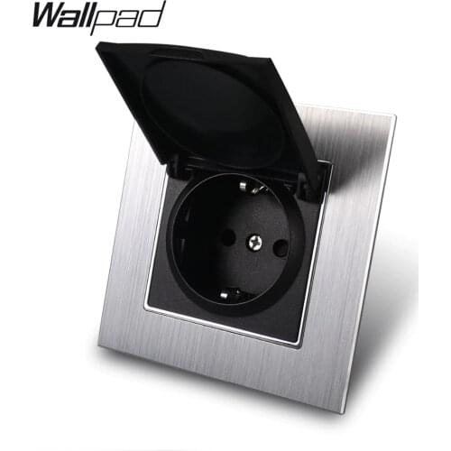 Metal 16A EU Socket with Dust Cap Wallpad 86*86mm 110V-240V AC Silver Metal Panel Wall Power Supply 16A Schuko Socket with Claws