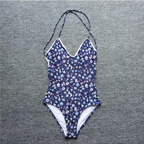 2021 New One-piece Printed Swimsuit Sexy Swimsuit Explosion Multi-rope Floral Sweetheart Bikini Women