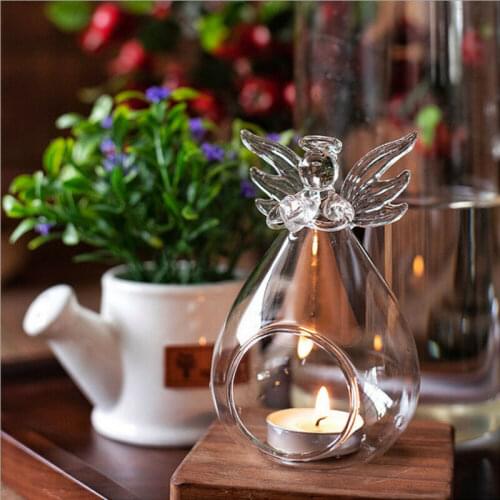 New Candle Holders Angel Glass Crystal Clear Classic Hanging Tea Light Candle Holder Home Decor Candlestick Hollow 2020