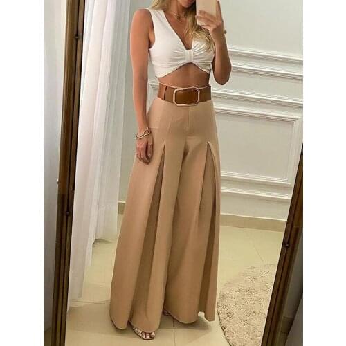 New Casual Wide Leg Pants Women Loose High Waist Fashion Long Pants Female Spring Summer Solid Trousers bell bottom pants