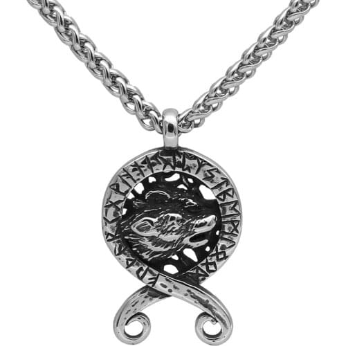 Men Viking Wolf Rune Necklace Norse Jewelry Viking Gift For Men With Valknut Gift Bag