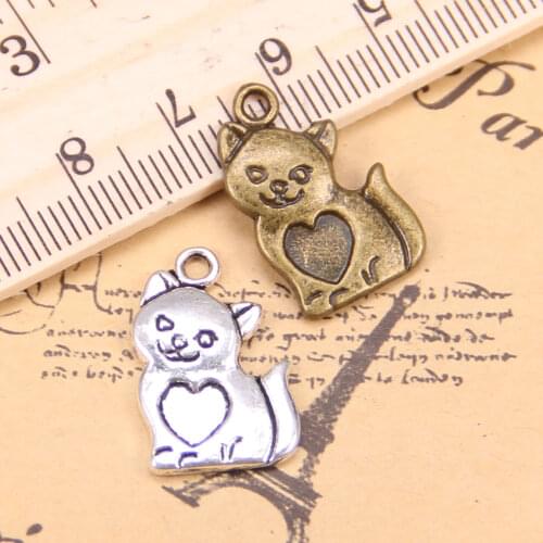 18pcs Charms cat heart 21x14mm Antique Pendants,Vintage Tibetan Silver Jewelry,DIY for bracelet necklace
