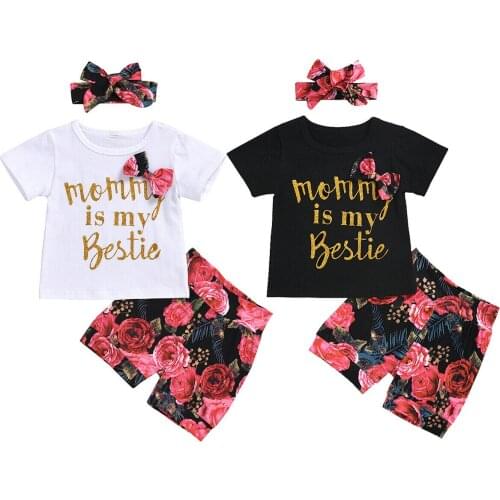 NEW 2020 Toddler Kid Baby Girls 6M-3T Bowknot Tops Floral Shorts Pants Headband Outfits 3PCS Clothing Set