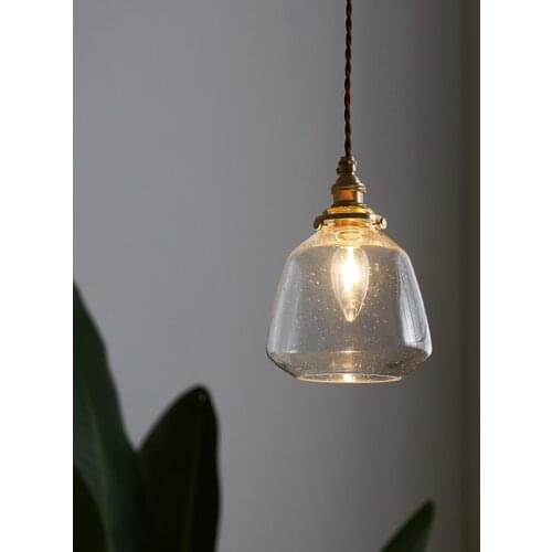 Nordic Japanese Retro Simple Chandelier Restaurant Cafe Bar balcony single-headed walnut brass chandelier glass lamp