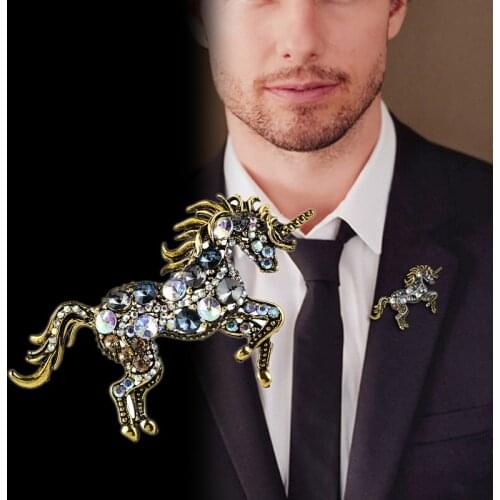 Rhinestone Unicorn Brooches Women Alloy Horse Animal Weddings Banquet Brooches New Years Gifts