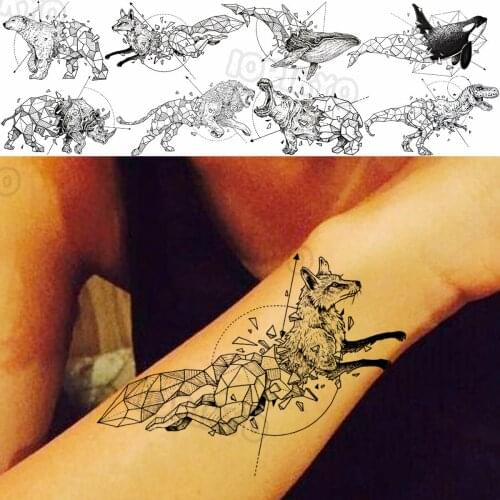 Black Fox Temporary Tattoos For Women Men Realistic Lion Whale Polar Bear Fake Tattoo Sticker Waterproof Arm Tatoos Body Tribal