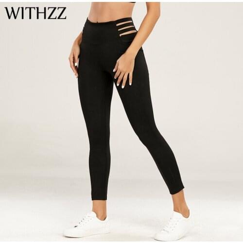 WITHZZ Womens Running Quick-Dry Casual Sports Pants High-Waist Stretch Waist Hollow Female Leggings