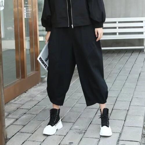 210817 Autumn Vintage Casual Women Elastic Waist Calf-length Loose Pants All-matched Casual Cotton Harem Pants Top Quality