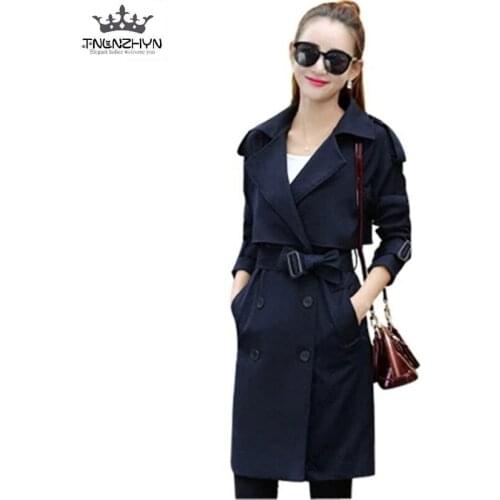 Korea Style 2019 Spring Women New Trench Coat OL Women Double-breasted Coat Medium Long Slim Coats Fashion Windbreaker Coat SK84