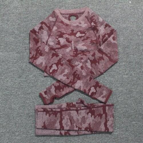 Camouflage Set 2PCS Women Sport Suit Yoga Set Gym Workout Clothes Long Sleeve Fitness Crop Top High Waist Seamless Camo Leggings