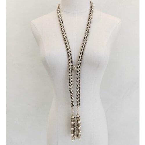2021 Brand Fashion For Women Hot Vintage Multipl Pearl Long Gold Color Black Leather Necklace Belt Party Fine Jewelry
