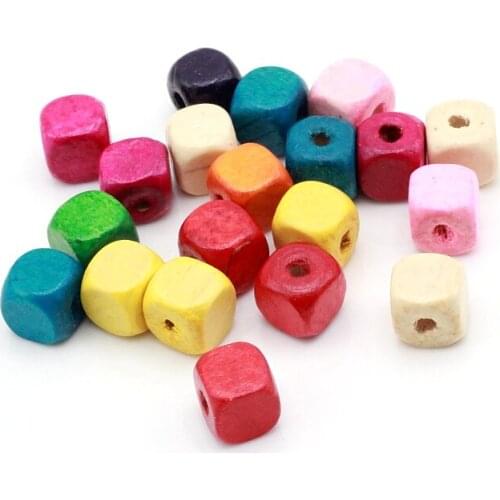 100pcs/lot Mixed Candy Color 10x10mm Square Wooden Beads For DIY Handmade Making MZ016