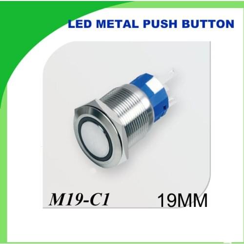 19mm LED Metal Push Button Latching Switch ON-OFF Switch Flat Head Ring Light