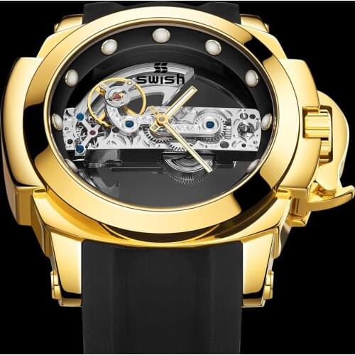 SWISH Mens Watches Fashion Top Brand Luxury Automatic Tourbillon Skeleton Mechanical Watch Men Waterproof Luminous Watch