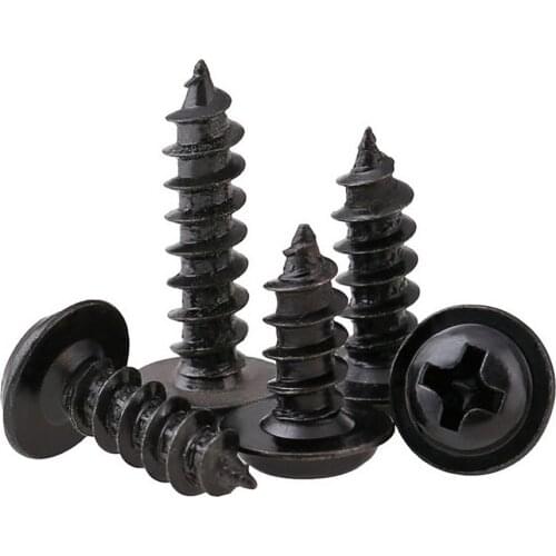 Black Carbon Steel PWA M1.2 M1.4 M1.7 M2-M4 Cross Philips Pan Round Head Self Tapping Screw With Washer Zinc Plated