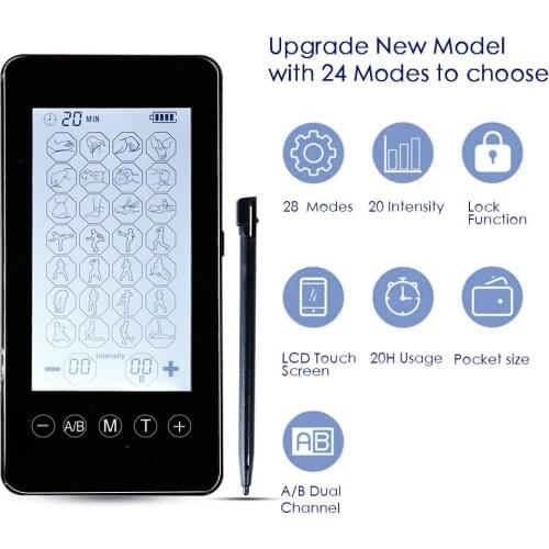 Dual Channel TENS EMS Unit 28Modes for Pain Relief Therapy, Rechargeable Electronic Pulse Muscle Massager with 8 Pads