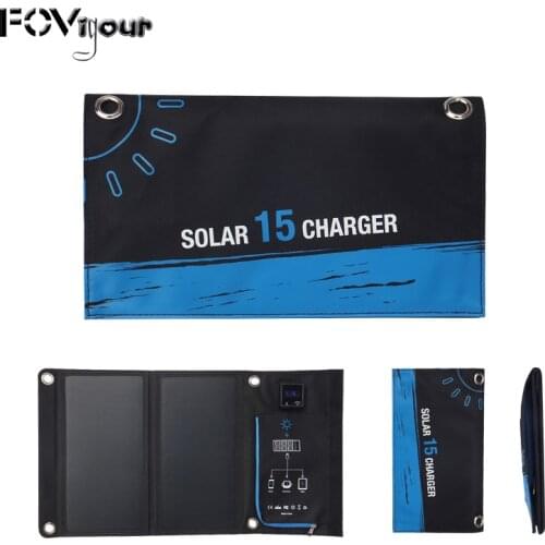 FOVigour Foldable Outdoor Waterproof 15W Solar Charger Dual Display USB Port Sunpower Solar Panel