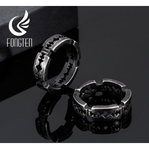 Fongten Gothic Style Blade Shape Ring Black Stainless Steel Vintage Viking Men Hippie Big Rings 2020 Fashion Jewelry