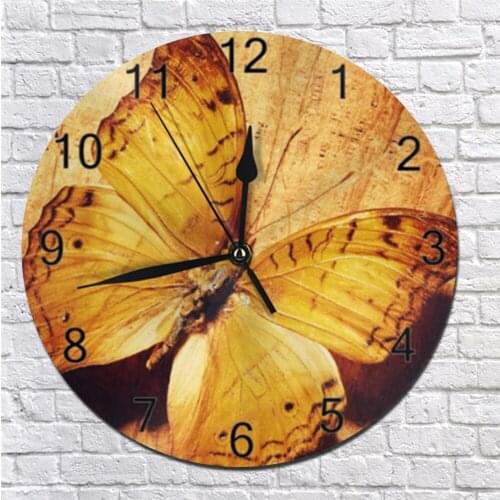 Butterflies Pattern 25CM Round Wall Clocks Numeral Digital Dial Mute Silent Non-Ticking Battery Operated Clocks Home Decoration
