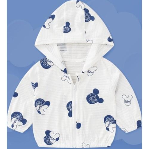 Cute Baby Girl Jacket Boy Hooded Coat Sunscreen Disney Mickey Ear Long Sleeved Summer Sun Protection Kids Clothes Outwear