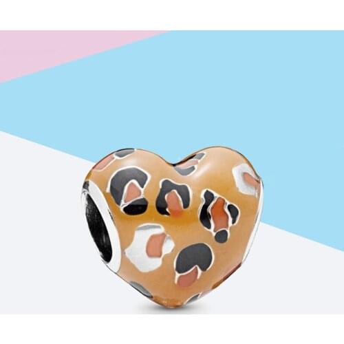 Leabyl New Design Ripple Spot Heart Shape Charms for DIY Bracelet Necklace Jewelry Making Orange Beads fit Bracelet