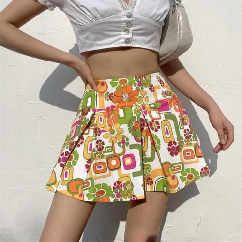 Summer Women Sexy Lady Pleated Skirt Y2K Floral Print High Waist A Line Short Mini Beach Skirt Bohemian New Streetwear