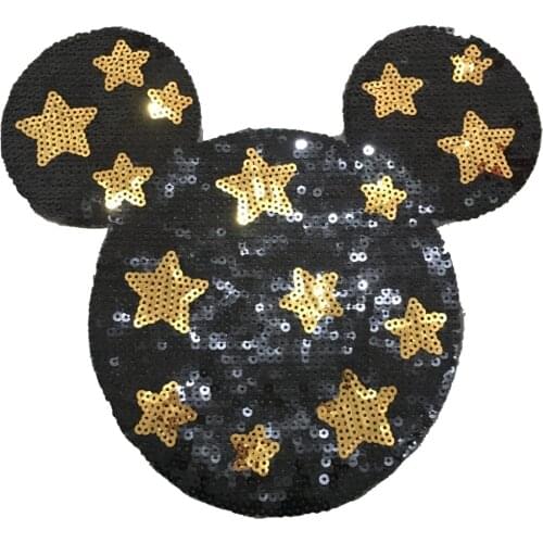 2 Pieces/LOT Cartoon Star Mouse Sequined Sew on Patches for Clothes Sequins Applique Patch DIY Sewing Repair