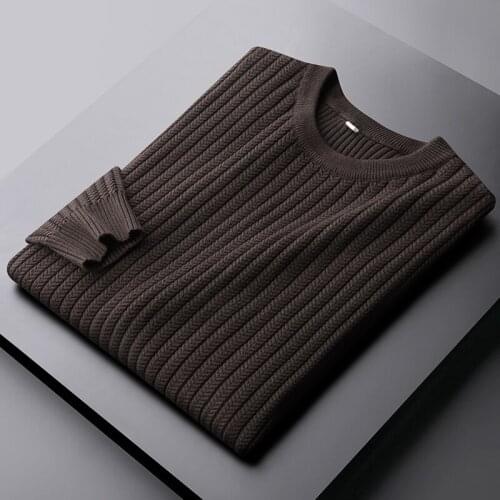 Classic Coffee Male Sweaters High Quality Round Collar Autumn Winter Stripe Mens Sweater Fit Solid Color Man Sweater 4XL
