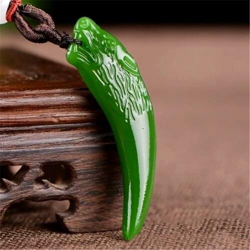 Natural Green Handmade Double-sided Carved Langya Jade Pendant Fashion Boutique Jewelry Mens and Womens Langya Necklace