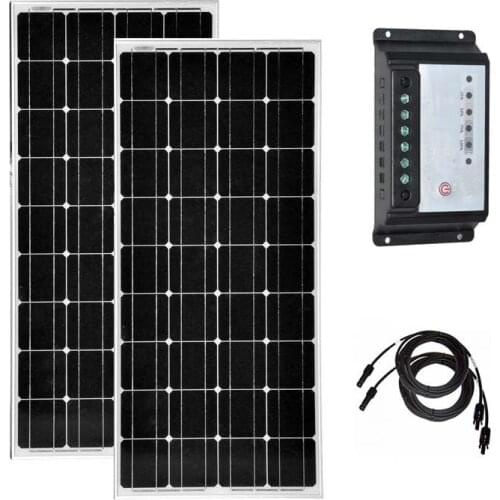 Kit Solar 200w 100w 12v Solar Panel 2 Pcs PWM Controller 12v/24v 20A Phone Boat Battery Charger Marine Yacht Motorhome Rv Roof