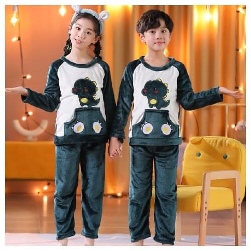 New Arrivals 2020 Autumn Winter Warm Flannel Children Pajamas Set Cute Sleepwear Suit Girls Nightwear Pants Boys Set Kids Gift